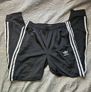 Adidas Kids Black Joggers with White Stripes